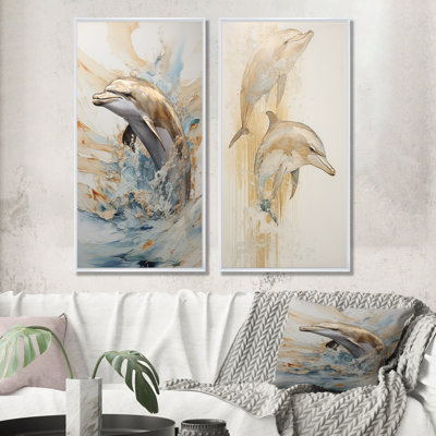 Beige And Gold Dolphin Happiness - Dolphin Wall Decor Set Of 2