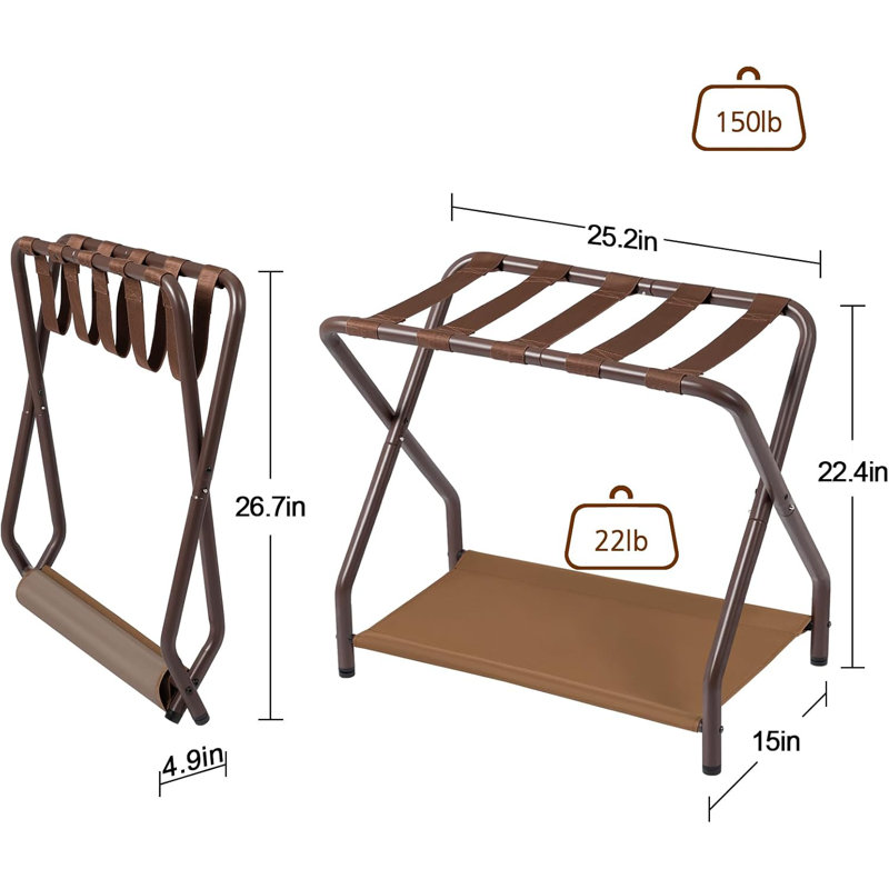 Bronze Foldable Luggage Rack with Storage Shelf, Set of 2