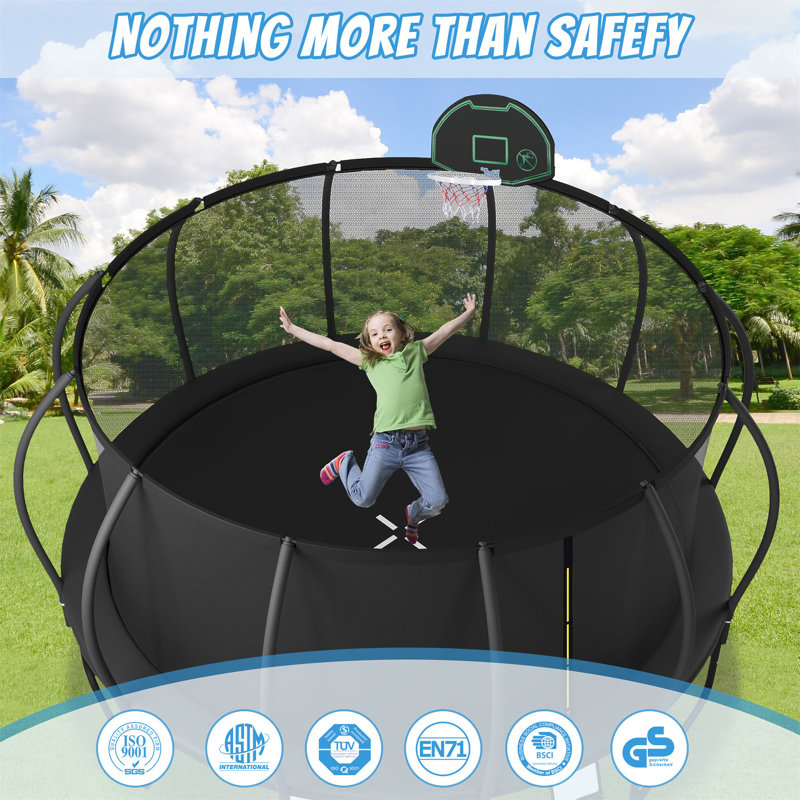 16FT Trampoline For Kids With Upgraded Arcpole And Composite Toploop For Safety Enclosure, Plus Basketball Board And 12 Ground Stakes, Outdoor Recreational Playset Balance Physical Training Trampoline