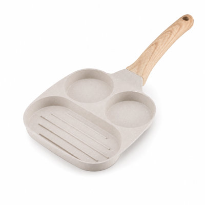 3-in-1 Nonstick Breakfast Frying Pan, Die-Cast Aluminum Maifan Stone Egg & Pancake Skillet with Divided Compartments, Wood-Look Handle, Gas & Induction Compatible
