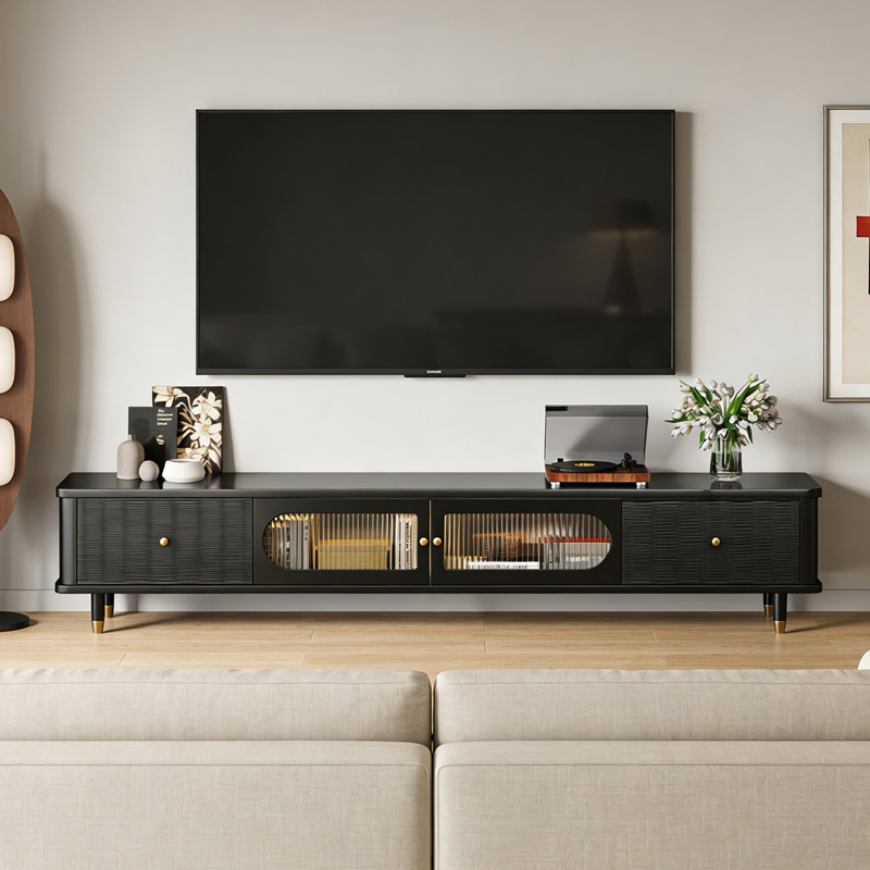Meuble télé rétro de style français, 17.71"H x 63"L x 11.81"W, Gold/Black
