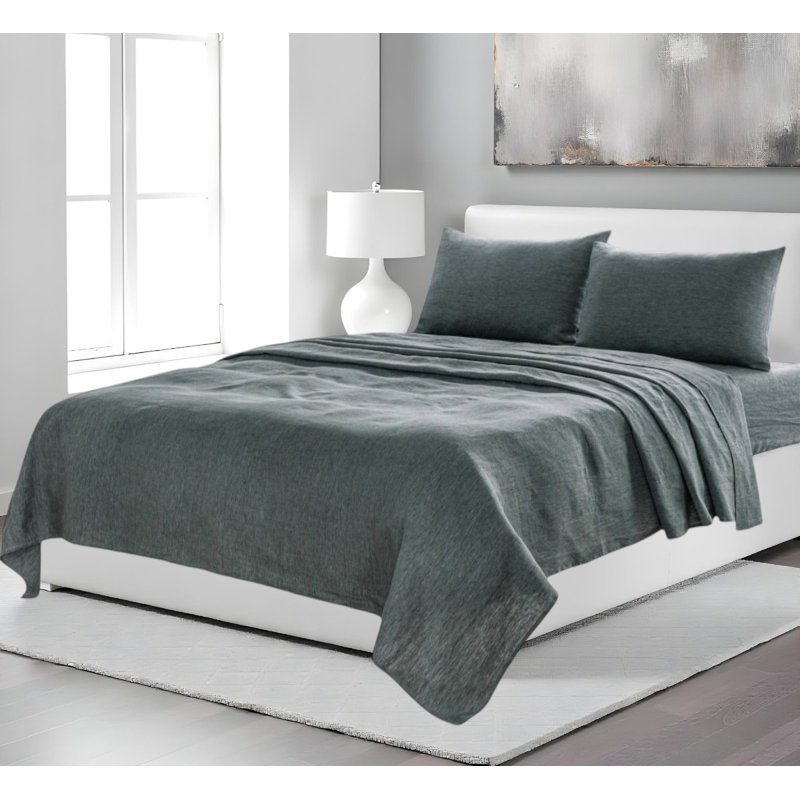 Four Piece Slate Gray Linen Sheet Set
