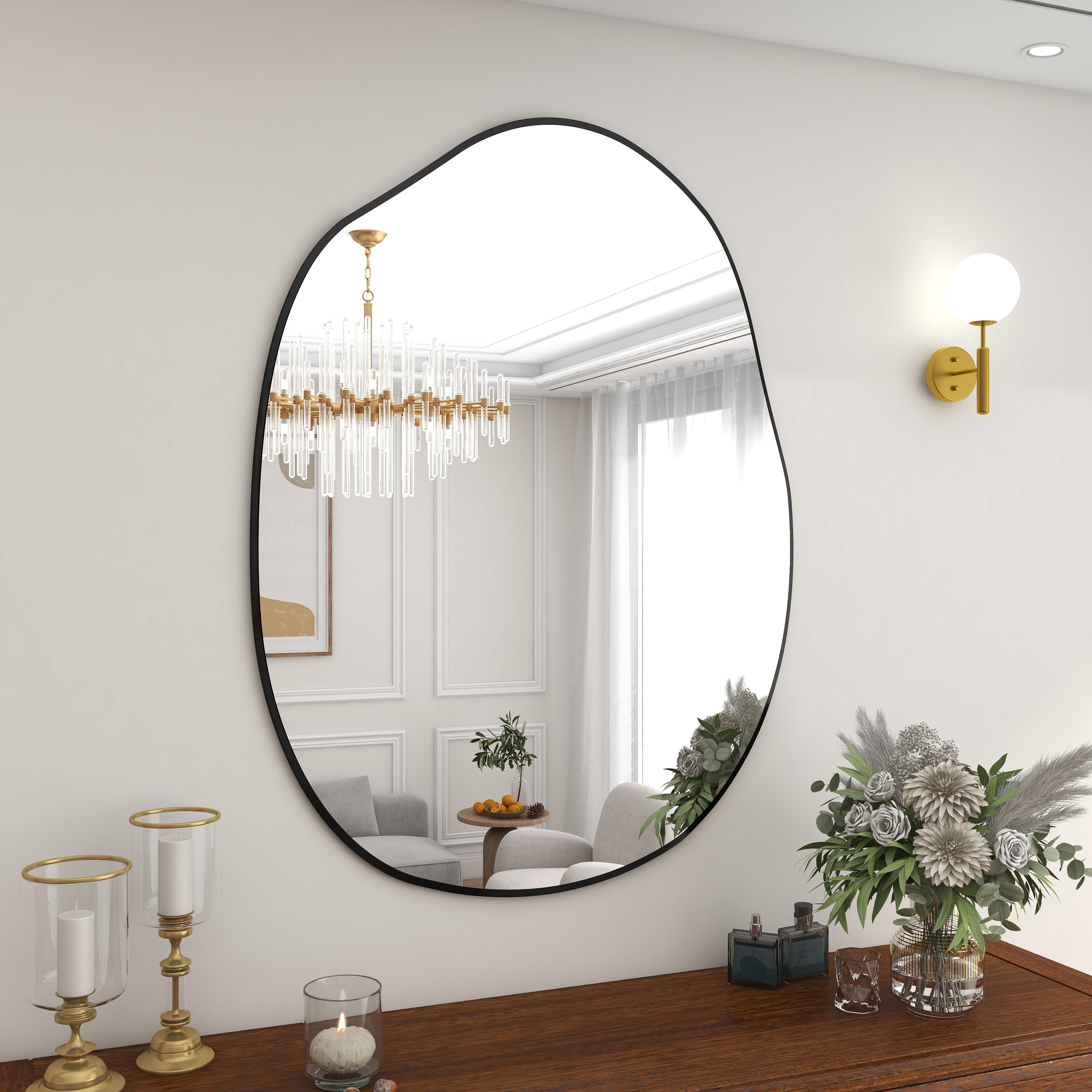 Bertlinde asymmetrical wall mirror irregular shaped mirror for living