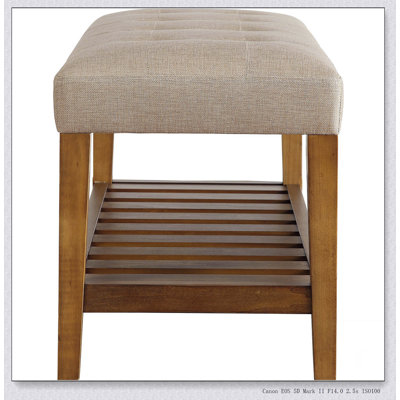 Beige and Oak Tufted Padded Seat Bench