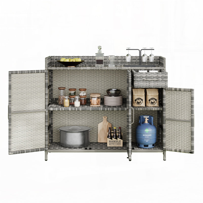 Armoire de rangement extérieure en osier 47,5 po, Gris