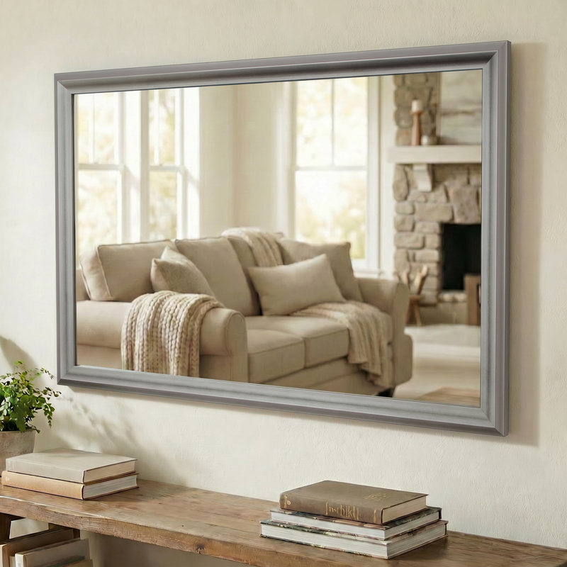Woodford Wood Framed Mirror with Safety Backing Ideal for Bathroom / Vanity Mirror, Pewter, 28" x 36"