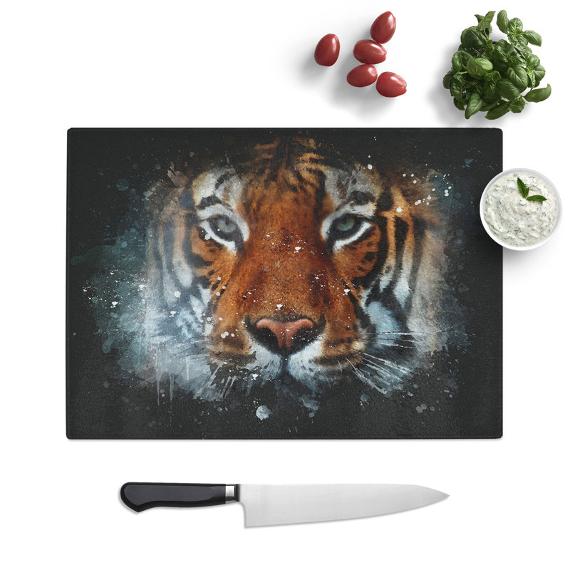 Tempered Glass Tiger Paint Splash Chopping Board, 20 cm x 28.5 cm