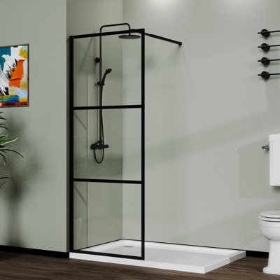 Porte de douche 34 ", support réglable en verre trempé noir pour installation facile au mur 0,2" robuste et assemblage