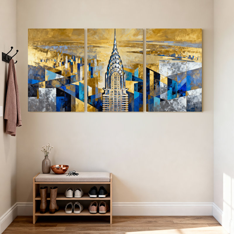Ensemble de 3 reproductions d'art sur toile abstraites avec villes et pays, H 36 po x l 72 po