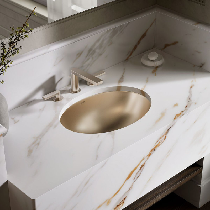 Lavabo de salle de bain ovale encastré en métal Rhythm, Bronze satiné