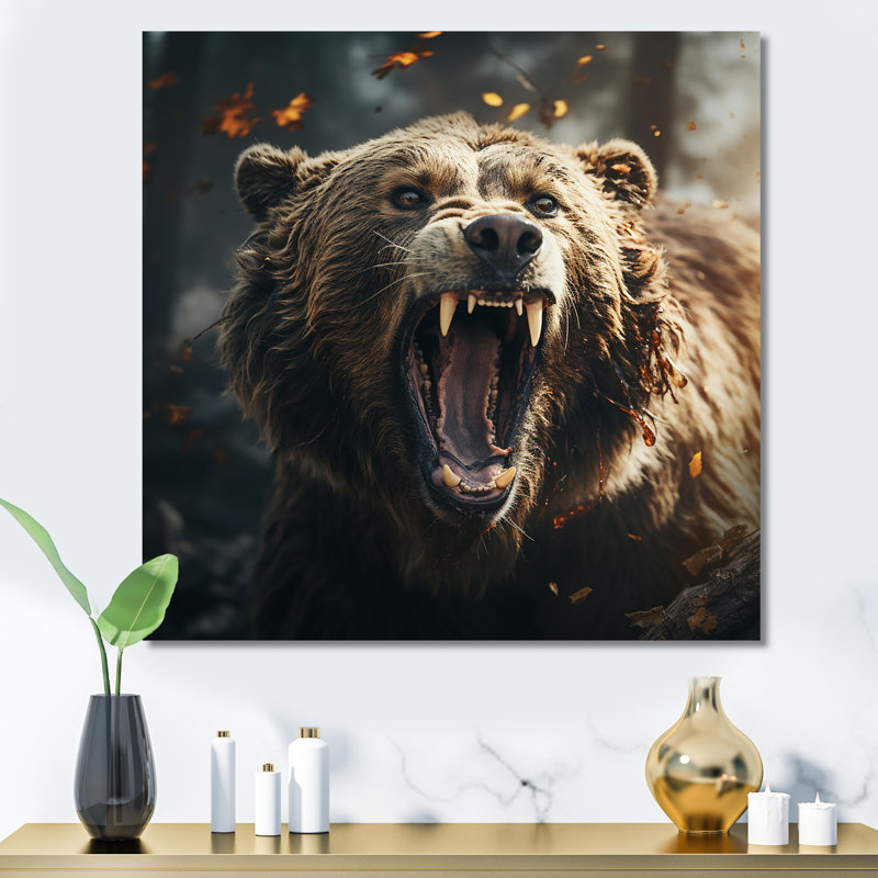 Représentation expressionniste d'un ours sur toile, H 30 po x l 30 po x P 1 po, Toile tendue