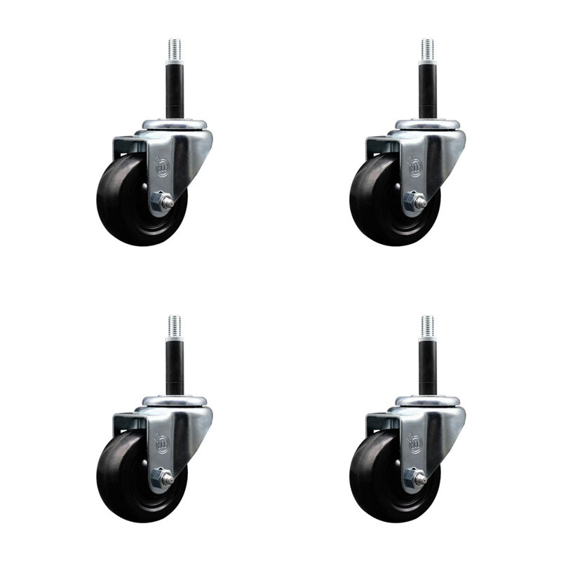 3 Inch Soft Rubber Wheel Swivel 3/4 Inch Expanding Stem Caster Set SCC