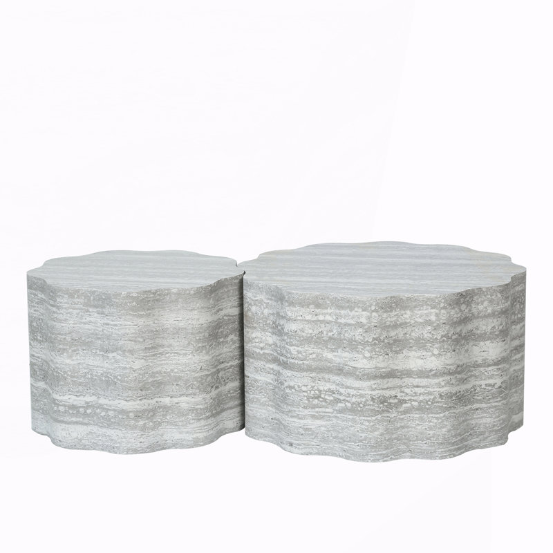 Ensemble de 2 tables basses rondes pour le salon, Beige et gris