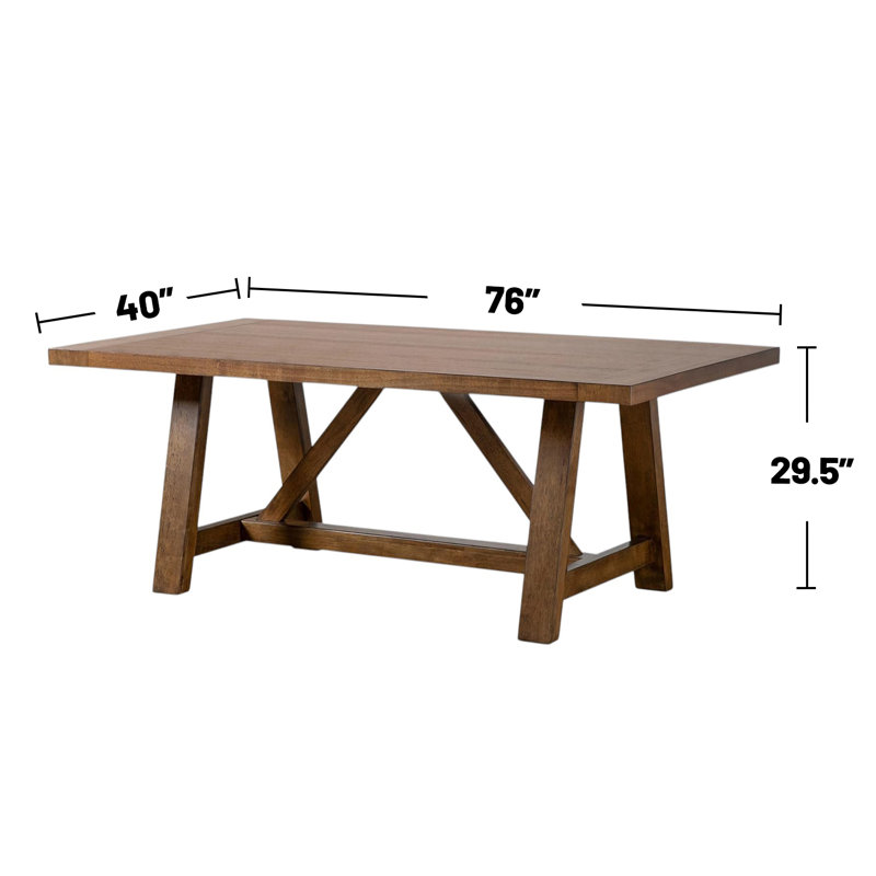 Table de salle à manger rectangulaire en bois avec base à tréteaux en brun