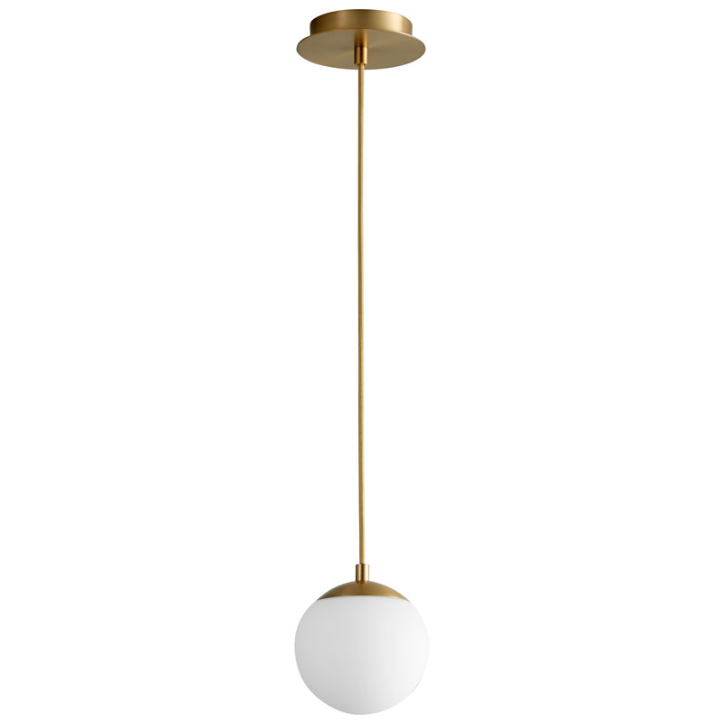Luminaire suspendu sphère 1 lumière DEL Kamm, Laiton vieilli, H 128,25 po x l 6 po x P 6 po
