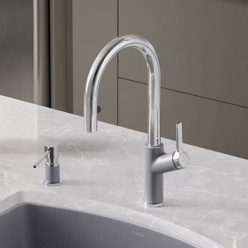 Urbena Pull-Down Dual-Spray Kitchen Faucet, Metallic Gray/Chrome