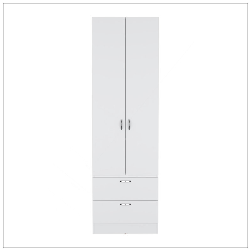 Armoire penderie H 76 po, 2 tiroirs, 1 tablette, blanc Armoire, Blanc