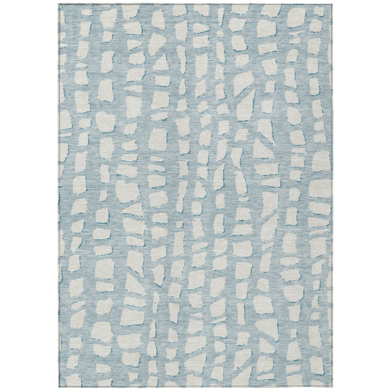 Tapis extérieur lavable abstrait bleu ciel et ivoire 10 pi x 14 pi