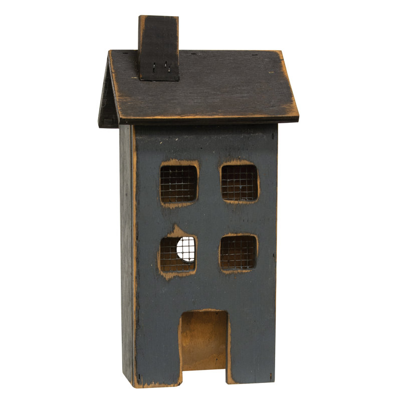 Maison lumineuse en bois patiné bleu clair, Gris / Noir