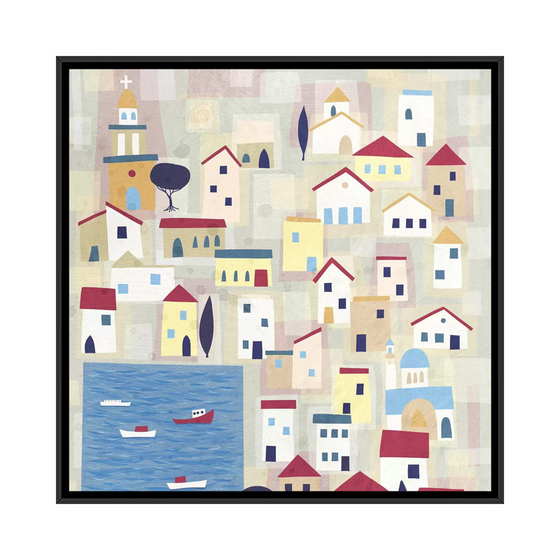 « Halki » par Nic squirrell-impression d’art graphique, Toile avec cadre noir, H 18 po x l 18 po x 1,5 po, Pas de tapis