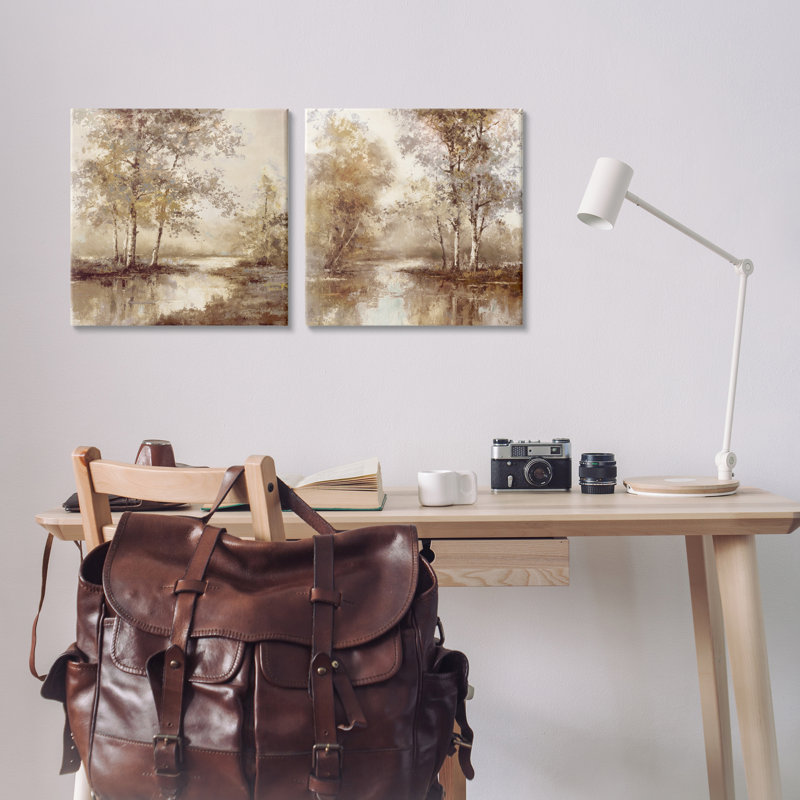 Ensemble d'art mural sur toile 2 pièces Woodland Views in sépia, design par T.C. Chiu, H 17 po x l 17 po