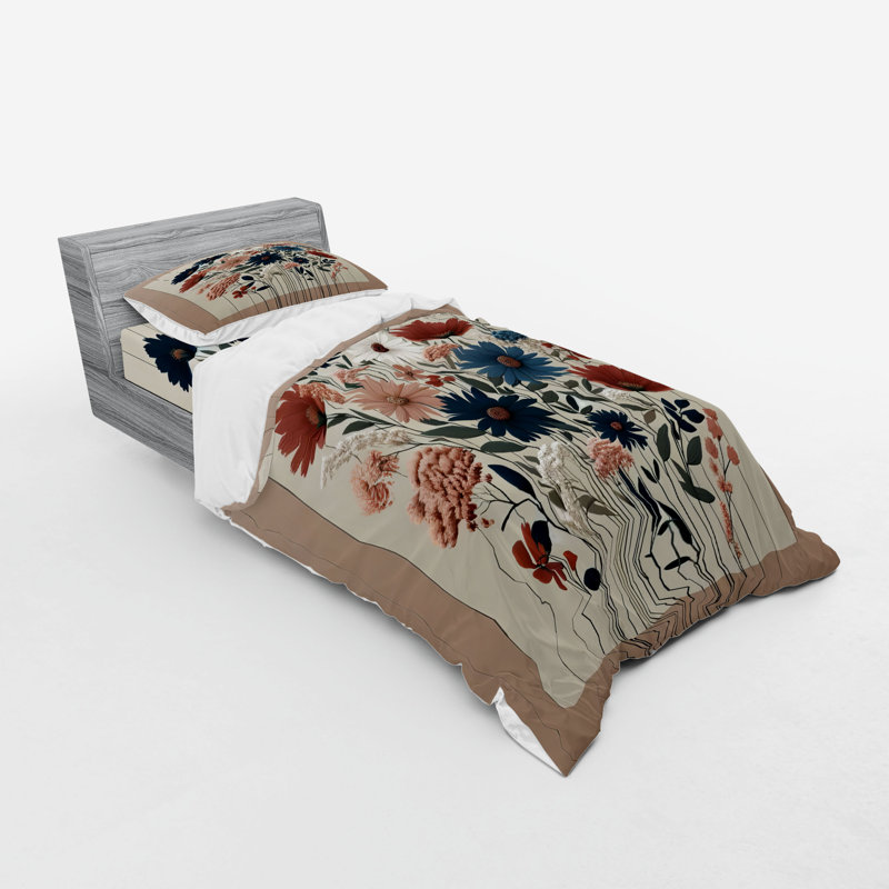Ensemble de literie rustique Ambesonne et rubis bleu foncé taupe chaud, Housse de couette simple + 6 pièces supplémentai