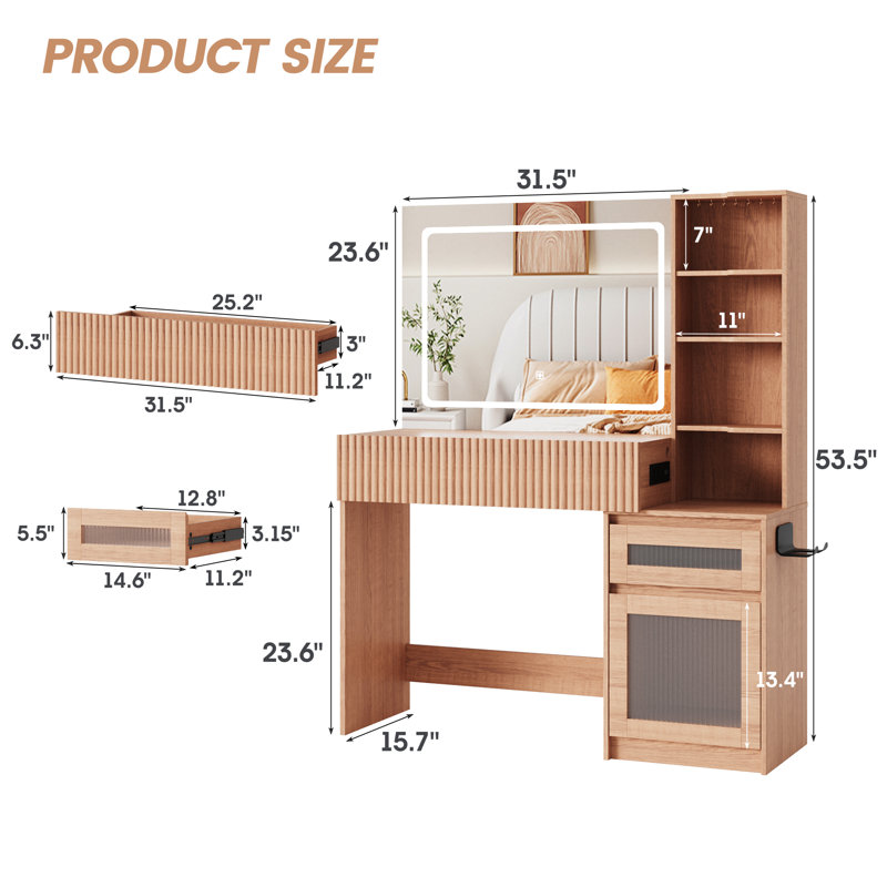 Large 43.3”W Makeup Vanity With Adjustable Light
