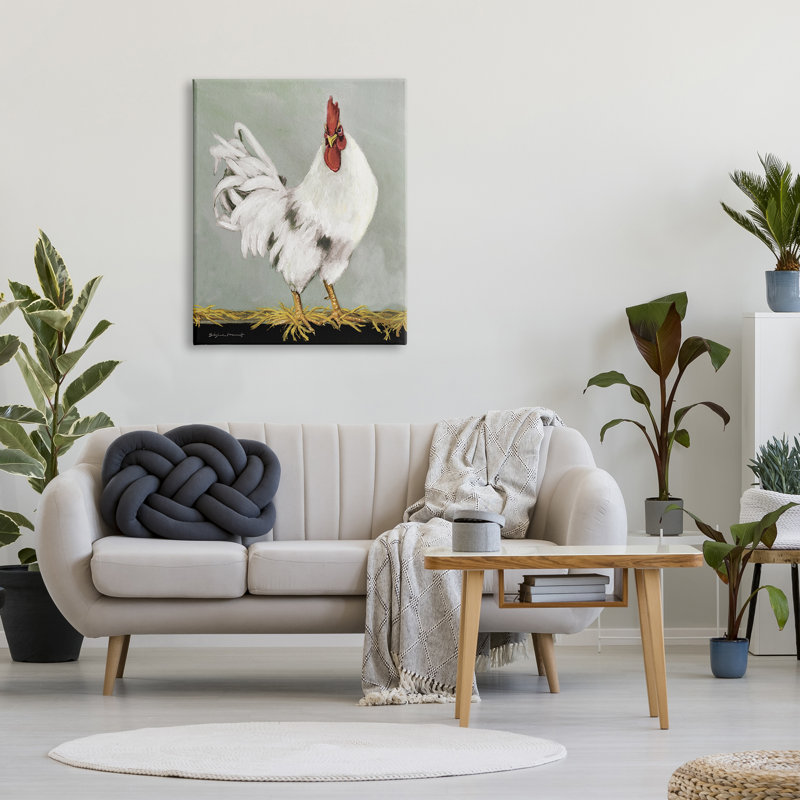 «White Rooster Farmhouse Animal» par Stephanie Workman Marrott - peinture sur toile tendue, H 40 po x l 30 po x P 1,5 po