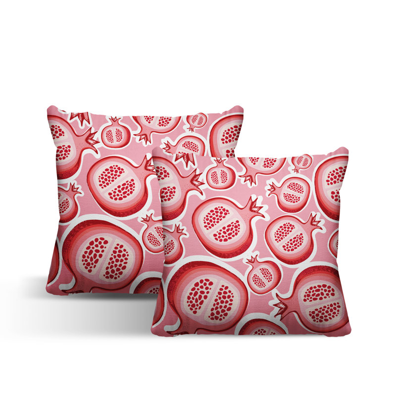 Oreiller carré intérieur / extérieur Pomme Pomegranate, L 15 po x H 15 po, Rose / rouge