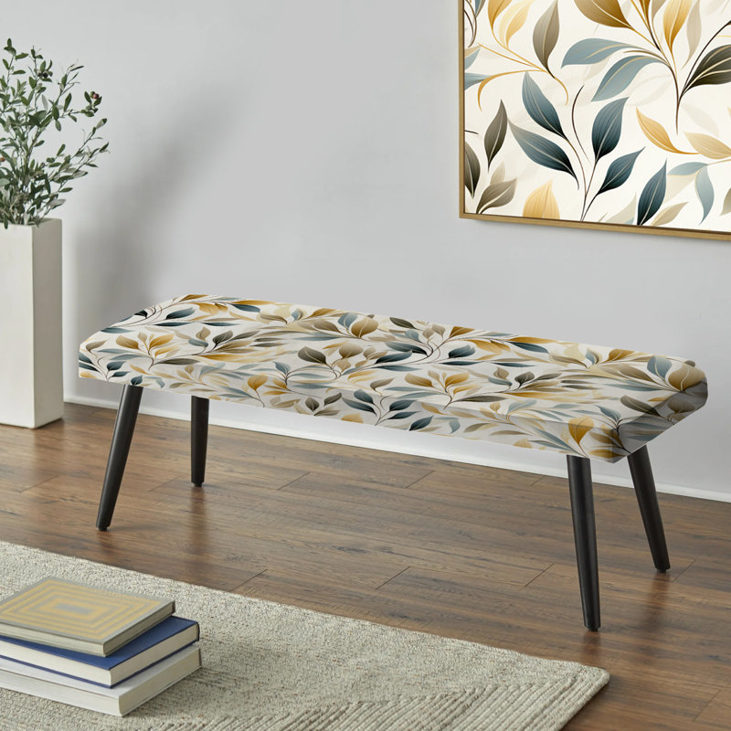 Neutral Leaves II - Plants Upholstered Black Bench