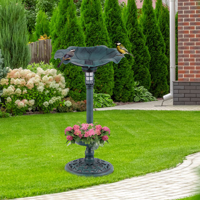 Outdoor Solar Bird Bath Standing Pedestal Birdbath & Feeder Combo-Bronze