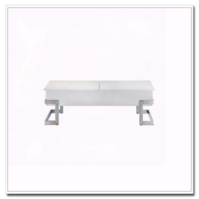 Table basse blanche brillante et chromée avec plateau relevable