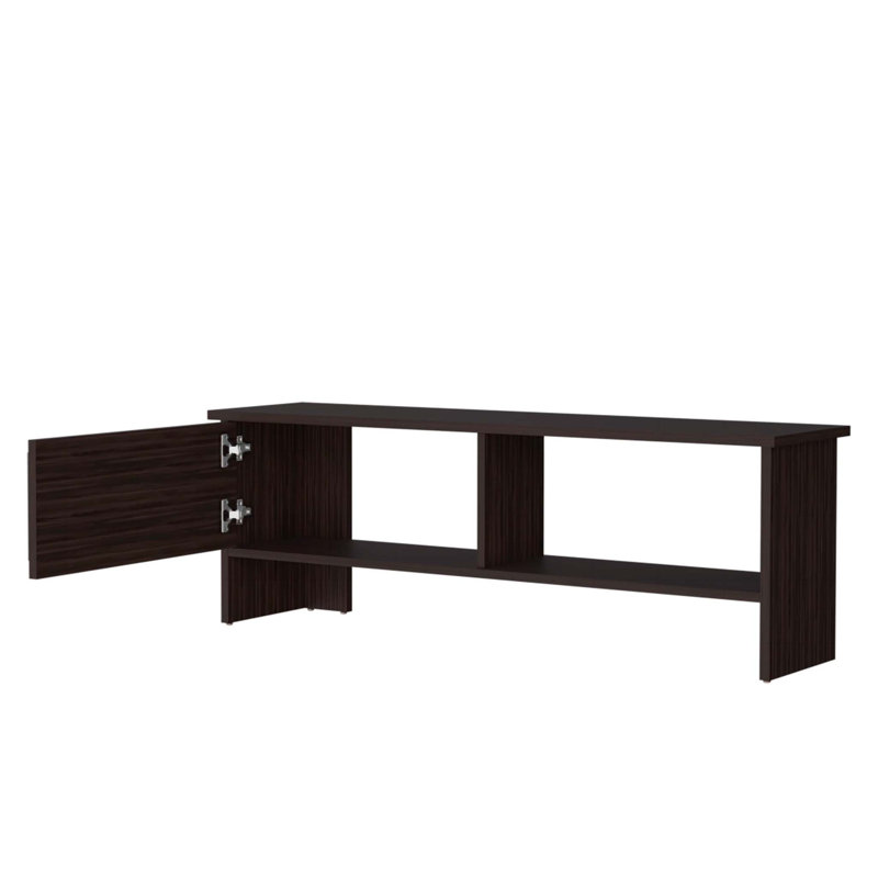 Rock Point Entertainment Center with a Door and Open Storage,  Stained Walnut and White, Brown