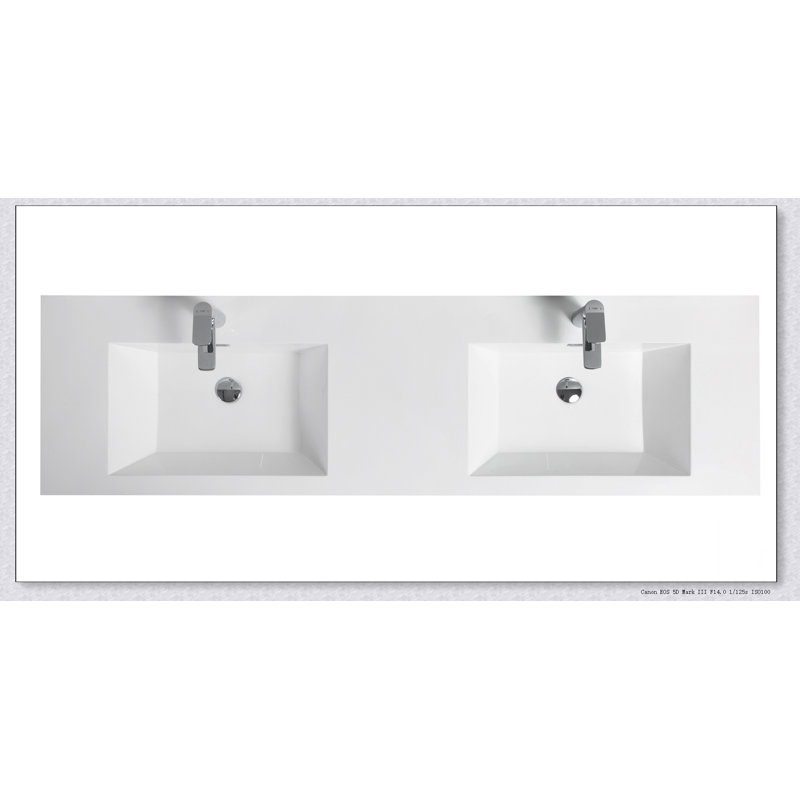 Meuble-lavabo flottant avec lavabo, meuble-lavabo mural moderne avec deux lavabos en quartz et quatre tiroirs à fermeture en douceur, 24V12-72GR
