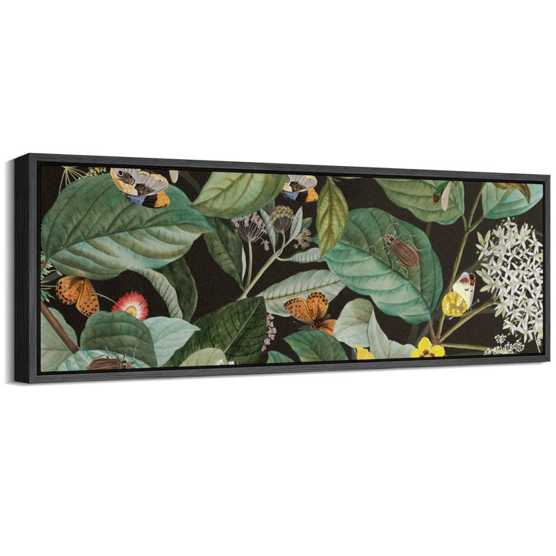 " Botanical Insects & Foliage Rustic Retro Art Decor Extra Large Artwork Pictures ", 20" H x 60" W, Black