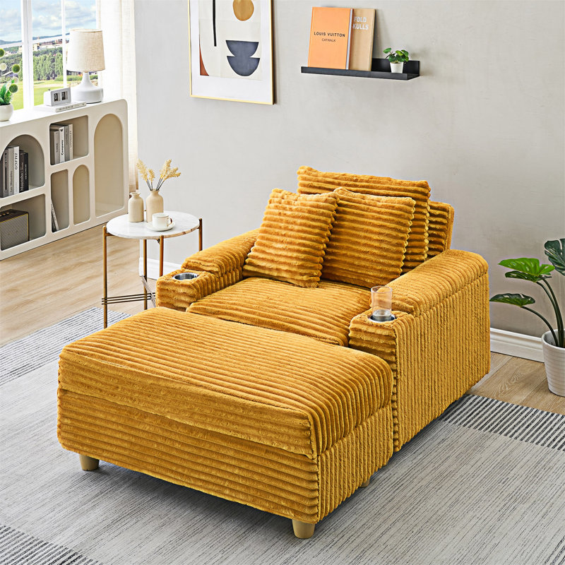 Canapé simple avec coussin et repose-pieds, Orange