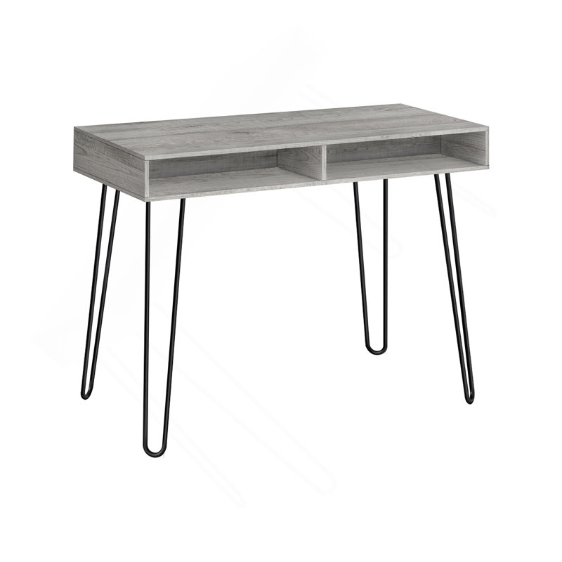 Bureau d'ordinateur, bureau personnel, ordinateur portable, installation à gauche, à droite, tiroirs de rangement, L 40 po, travail, stratifié gris, métal noir, contemporain, moderne