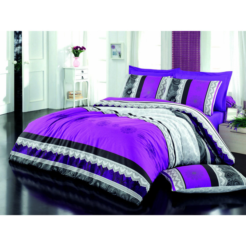 Mcburney Floral Duvet Cover Set with Pillowcases, 140 x 200cm Duvet Cover + 1 Pillowcase (60 x 60cm), Lilac/Black/White/Grey