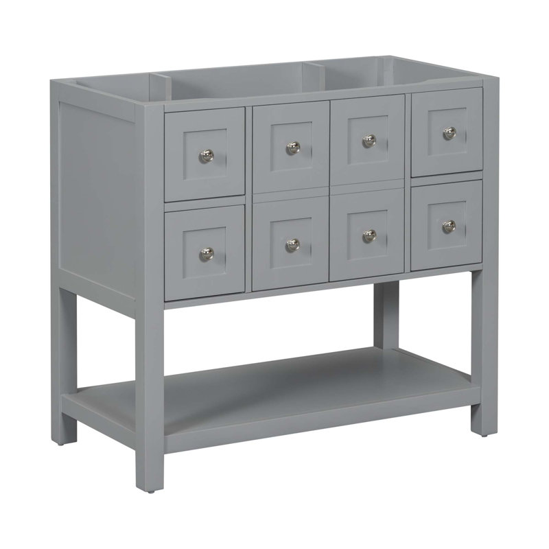 Meuble-lavabo de 36 po sans lavabo, ensemble de meuble-lavabo autoportant avec 4 tiroirs et portes à fermeture douce, armoire de rangement pour cadre de salle de bain en bois massif seulement