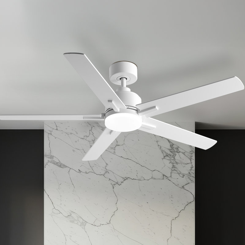 52"Ceiling Fan with Reversible Blades: White / Natural Wood Finish,  Adjustable Led Lights , 6-Speed Choice