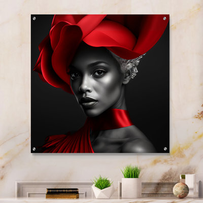 Allure élégante rétro en noir et rouge I - art mural en acrylique pour femme