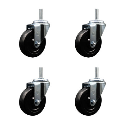 4 Inch_Hard Rubber Wheel Swivel 5/8 Inch Threaded Stem Caster Set Service Caster