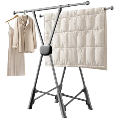 Séchoir à vêtements, support à linge pliable, deux supports à vêtements, longueur réglable (gris)