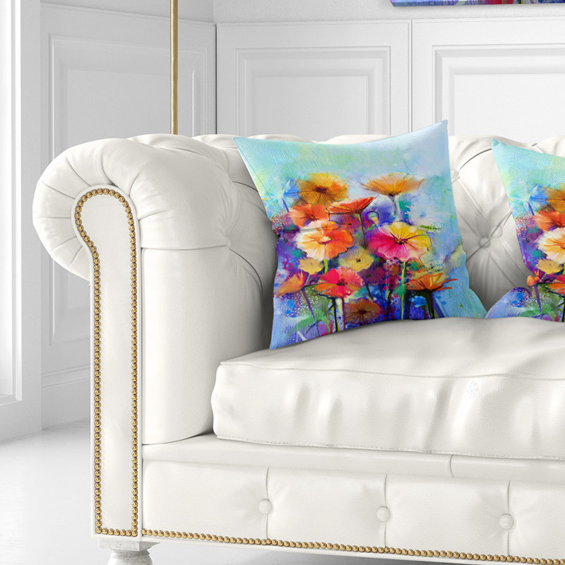 Aquarelle abstraite florale - coussin imprimé floral, 16 po x 1 po, Coussin décoratif
