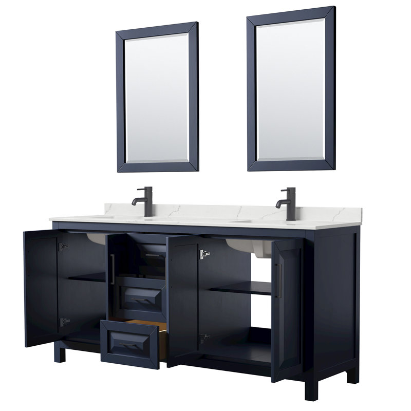 Daria 72 in. with Mirror Vanity, Giotto Quartz, Blue, Matte Black
