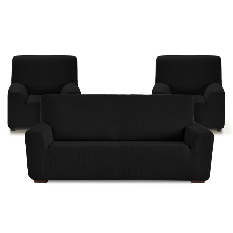 Milan Sofa Slipcover, Set 3+1+1 Seats, Black