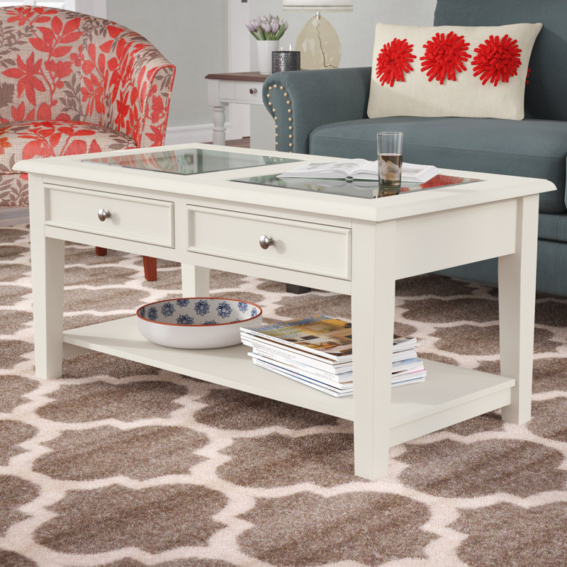 Table basse avec rangement Claar, Blanc classique