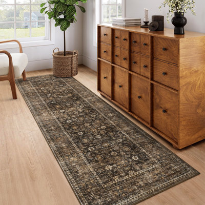 Tapis lavable imprimé floral rétro pour le décor du salon Tapis antidérapant à poils courts pour tapis de chambre à coucher Tapis d'entrée antidérapant doux