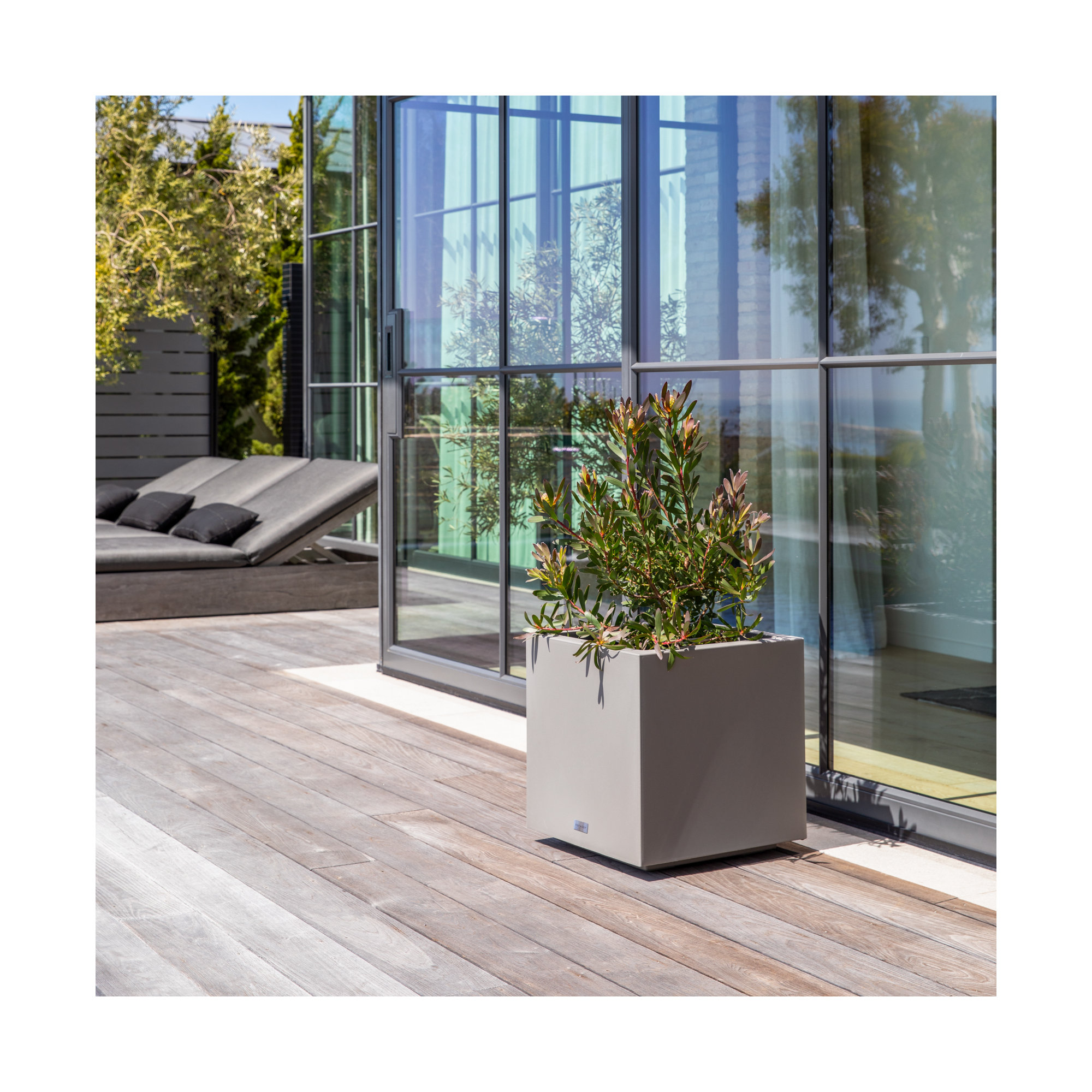 Block Series Cube Planter, 18.25" H x 17" W x 17" D, Gray