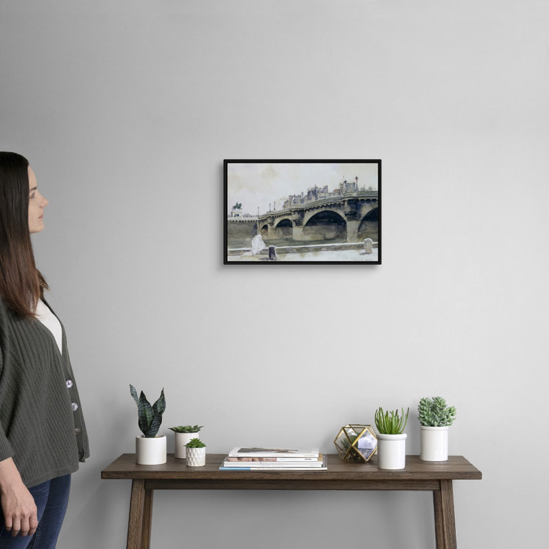 Art mural sur toile Paris Bridge, H 14 po x l 20 po x P 1,75 po, Cadre flottant noir